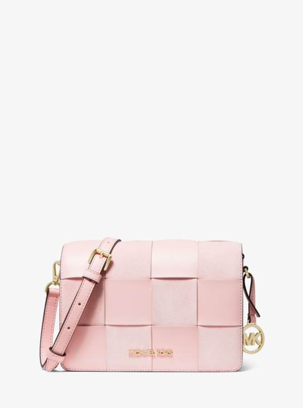 Damske Spojková Taška Michael Kors Mercer Small Woven Faux Leather and Suede Ruzove Biele - Kabelky Michael Kors Vypredaj | NEKJX-9547